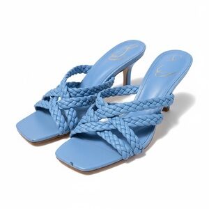 Chic Blue Braided Heeled Sandals | Square Toe Strappy Style